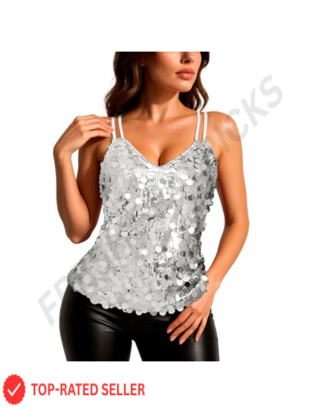 Sequin Tank Top Sleeveless V Neck Halter Sparkle Party Camisole